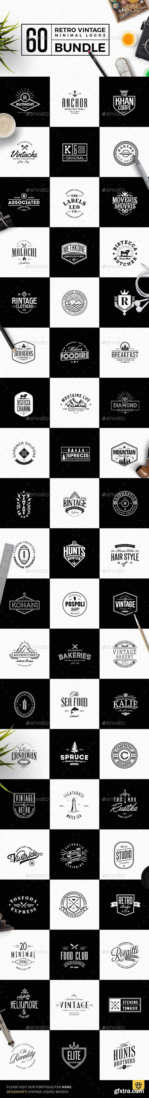 Graphicriver - 60 Vintage Minimal Logos Bundle 19373184