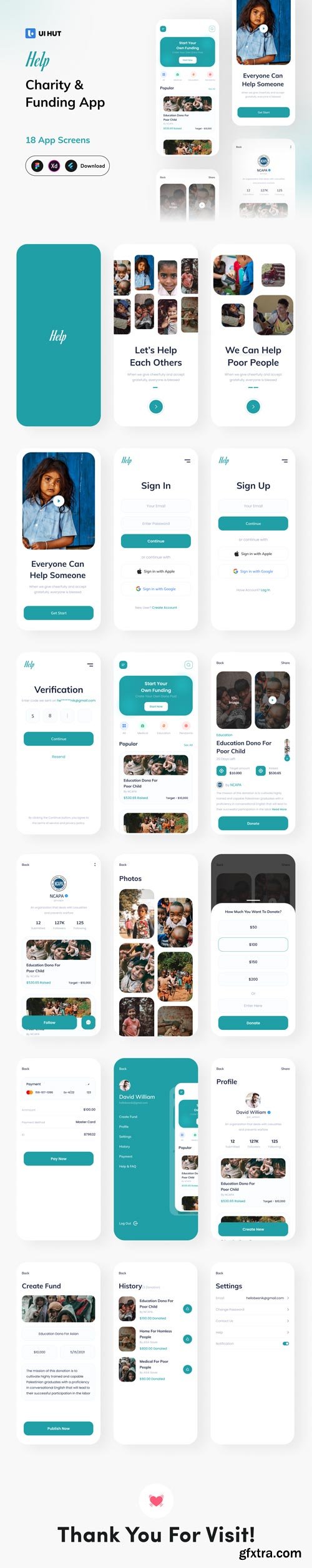 UiHut - Help Charity & Funding App UI Kit - 10736