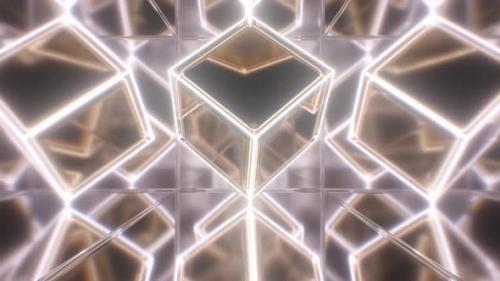 Videohive - Abstract Reflective Solid Gold Neon Glow Cube Spinning in Mirror Room - 4K - 36698560 - 36698560