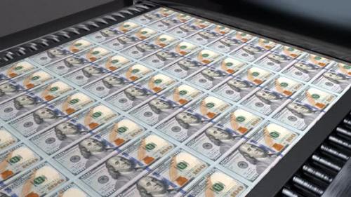 Videohive - Money Printer Go Brrr 100 Dollar Bills Stimulate US Economy Inflation - 4K - 36698575 - 36698575