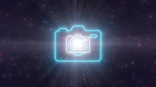 Videohive - Photo Camera Symbol Shape Outline Bright Glow Neon Lights Tunnel Hall - 4K - 36698580 - 36698580