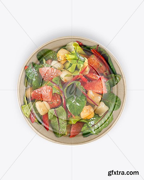 Paper Bowl With Fish and Grapefruit Salad Mockup 95355