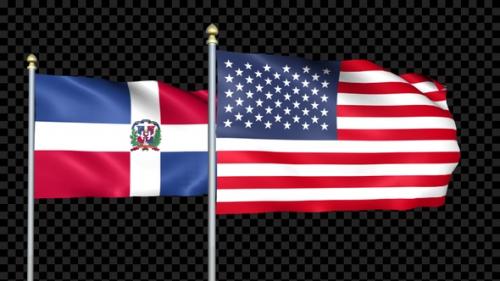 Videohive - Dominican Republic And United States Two Countries Flags Waving - 36737020 - 36737020