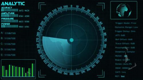 Videohive - Radar HUD Screen Animation 4K. Motion graphic of colorful sonar radar screen searching. Vd 1618 - 36739091 - 36739091