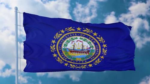 Videohive - New Hampshire Flag on a Flagpole Waving in the Wind Blue Sky Background - 36787941 - 36787941