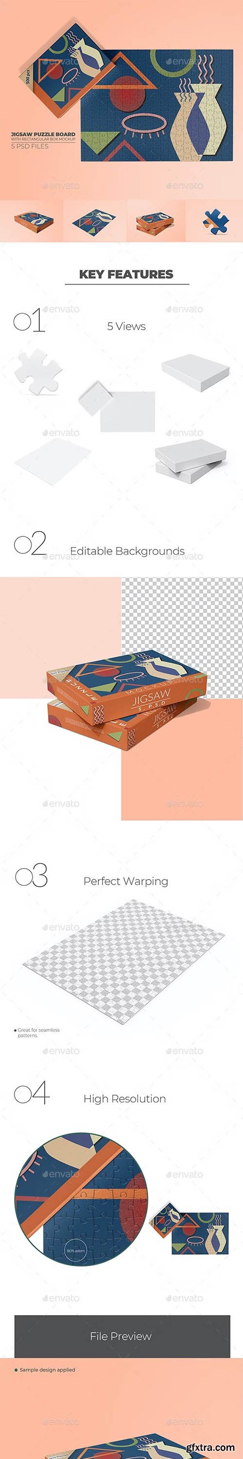 GraphicRiver - Jigsaw Puzzle Board with Rectangular Box Mockup 35131680