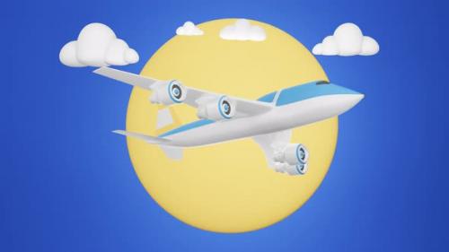 Videohive - 3D Rendering illustration of traveler Airplane and sun on blue sky background - 36752024 - 36752024