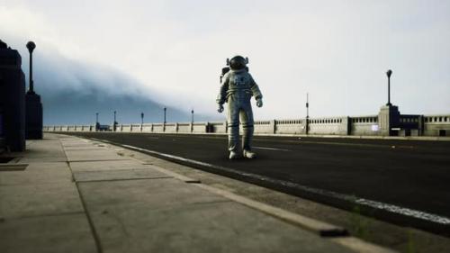 Videohive - Astronaut in Space Suit on the Road Bridge - 36782862 - 36782862