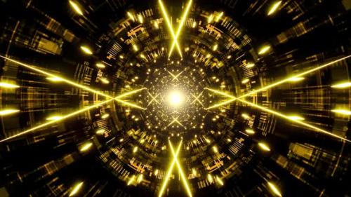 Videohive - Symmetrical Gold Laser Beam Technology Pattern Tunnel Background - 36786118 - 36786118