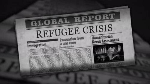Videohive - Refugee crisis and humanitarian aid retro newspaper printing - 36813066 - 36813066