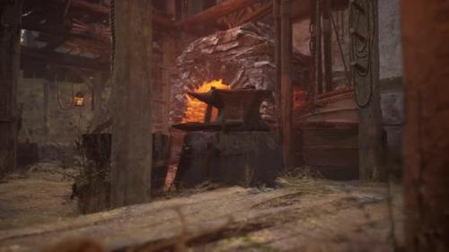 Videohive - Old Abandoned Blacksmiths Workshop with Rusted Anvil Hammer and Tools - 36781171 - 36781171