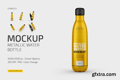 CreativeMarket - Metallic Water Bottle Mockup Set 6995632