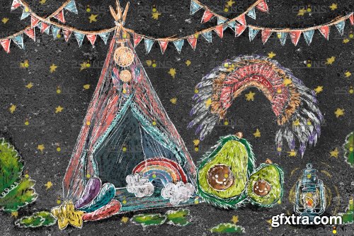 Sidewalk Chalk Overlay, Teepee Tent Chalk art overlay 685622