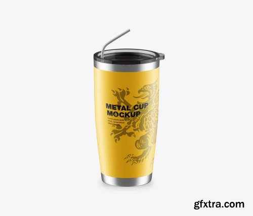 Set of Stainless Steel Travel Cups Mockup