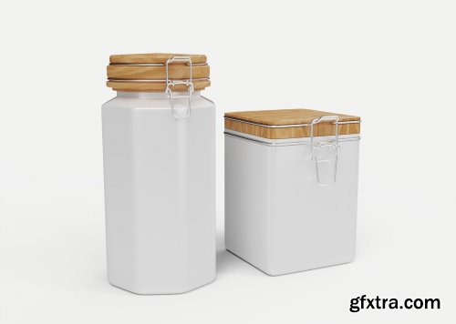 Metallic Cans with Wooden Lid Mockup