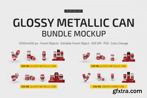 CreativeMarket - Glossy Metallic Can Mockup Bundle 7026595
