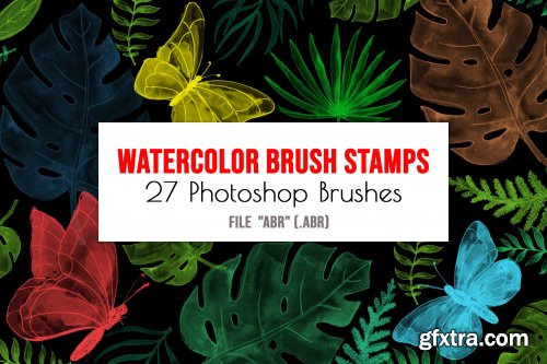 Tropical floral Watercolor Brush stamps 