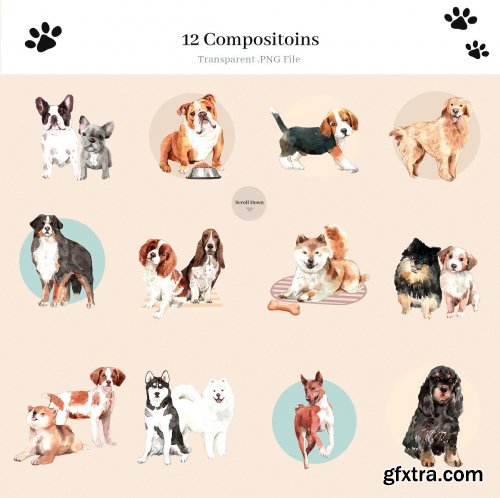 Dogs adorable Pet Watercolor 