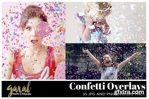 35 Confetti Photoshop Overlays, JPG and PNG files