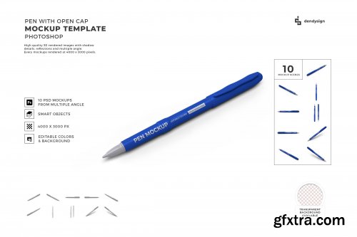 Pen with Open Cap Mockup Template Bundle 