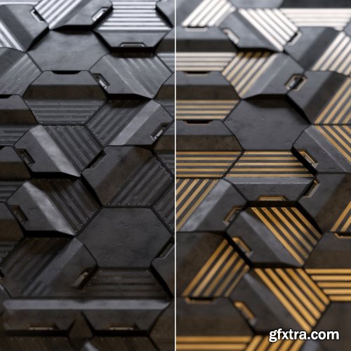 Hexagonal wall panels made of wood and concrete