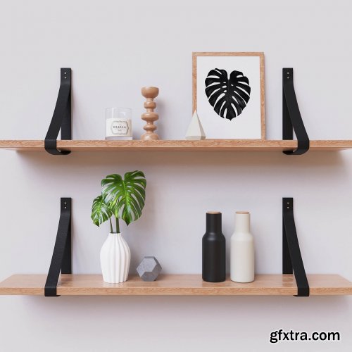 Decor on a shelf with Monstera