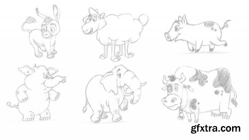  Animal Character Drawing with Geometric Shapes Using Pencil