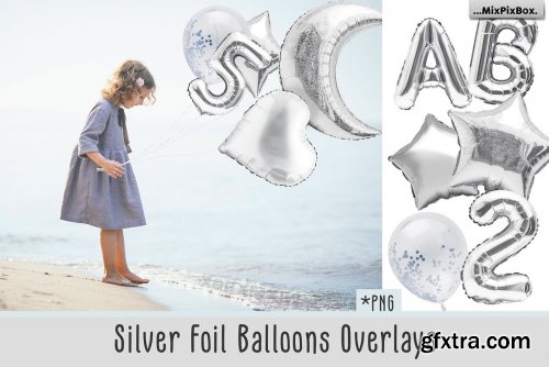 CreativeMarket - Silver Foil Balloons Photo Overlays 5814687