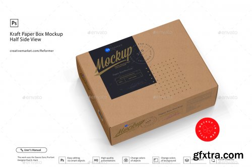 GraphicRiver - Kraft Paper Box Mockup Half Side Vier 24364374