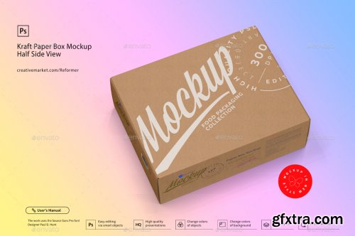 GraphicRiver - Kraft Paper Box Mockup Half Side Vier 24364374