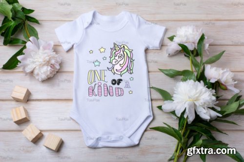 Baby Bodysuit Mockup with Peony and Toy