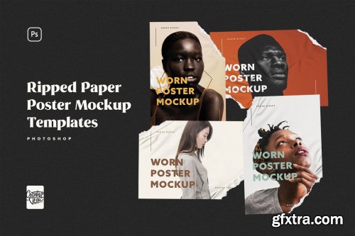 CreativeMarket - Ripped Paper Poster Mockup Set 5918806