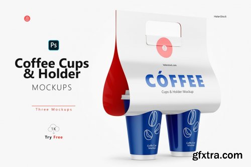 CreativeMarket - Coffee Cups and Holder Mockup 5686557