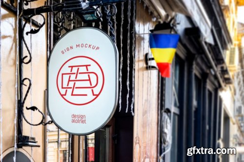 Bar Outside Oval Sign Logo Mockup