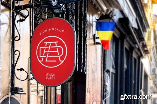 Bar Outside Oval Sign Logo Mockup