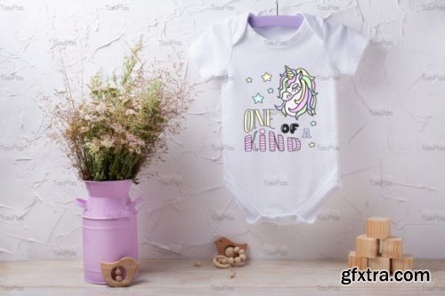 Baby Bodysuit Mockup with Wild Flowers