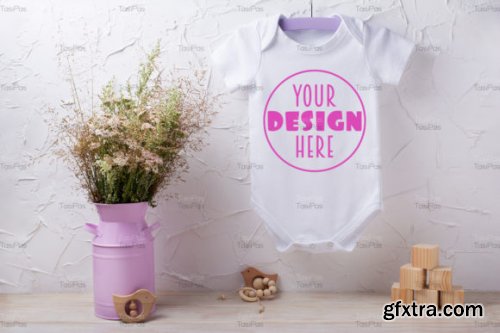 Baby Bodysuit Mockup with Wild Flowers