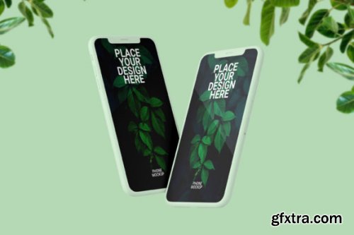  Phones Mockup on a with Green Plants