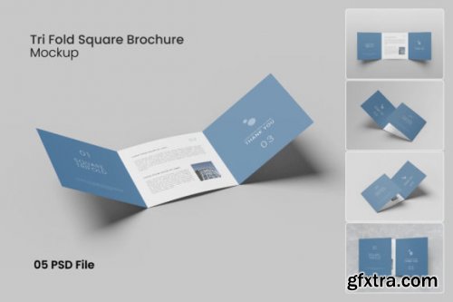  TriFold Square Brochure Photoshop Mockup