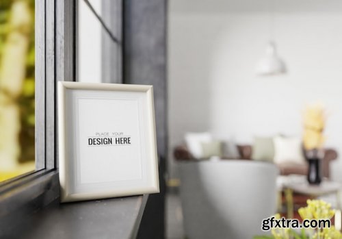 Poster frame in living room psd mockup 24958503