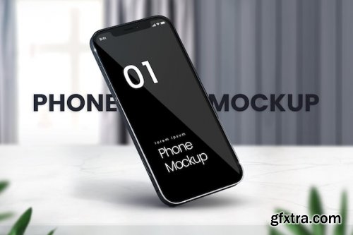 Premium phone mockup on marble table with modern background