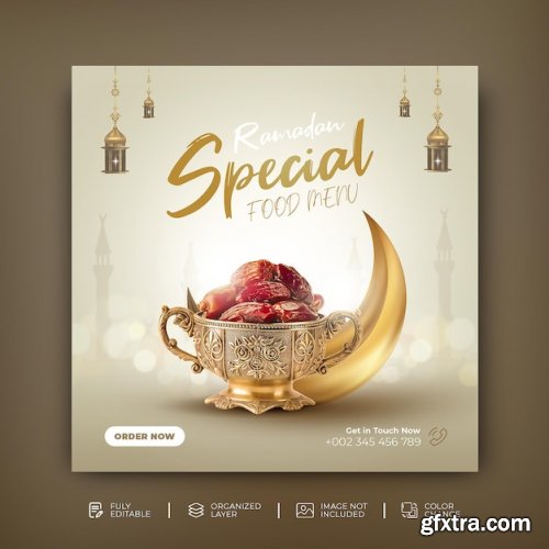 Ramadan kareem special food menu social media post template