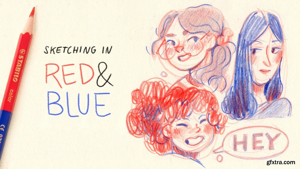 Sketching in Red and Blue Drawing with Bicolor Pencils » GFxtra