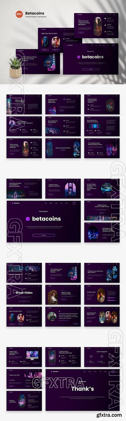 Betacoins - Cryptocurrency PowerPoint Template UU74J9W