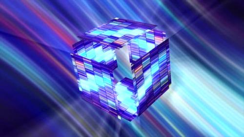 Videohive - Futuristic glowing cube on striped background - 36968543 - 36968543