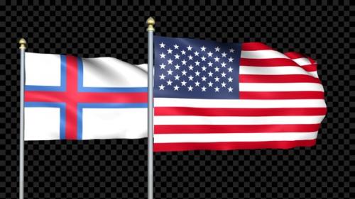 Videohive - Faroe Islands And United States Two Countries Flags Waving - 37001105 - 37001105