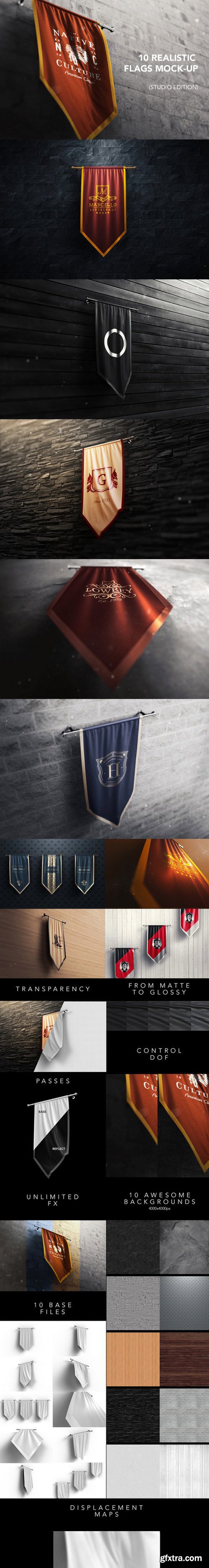 10 Realistic 3D Flags Mock-Up