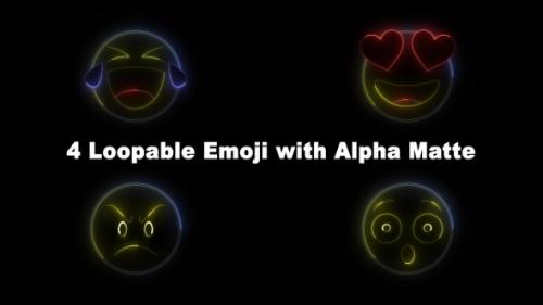 Videohive - Emoji Neon Package: Heart Eyes, LOL, Astonished, Angry, Loopable - 36974389 - 36974389