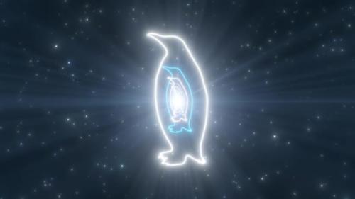Videohive - Penguin Shape Outline in Cold Antarctic Winter Sky Neon Lights Tunnel - 4K - 36748888 - 36748888