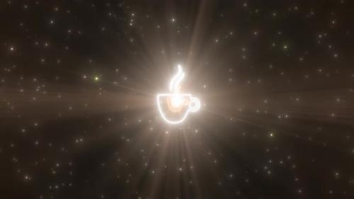 Videohive - Hot Coffee Cup Shape Outline Drink Brown Particles Neon Lights Tunnel - 4K - 36748890 - 36748890
